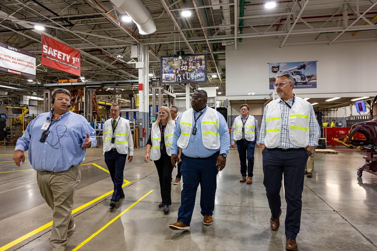 OHIO and Kenworth leaders talk while touring the Kenworth Plant in Chillicothe