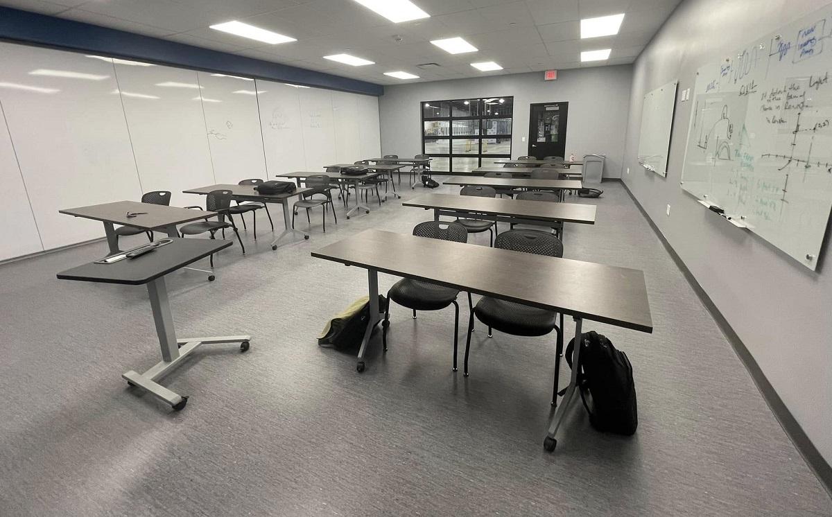 A new, empty classroom at the Fairfield County Workforce Center
