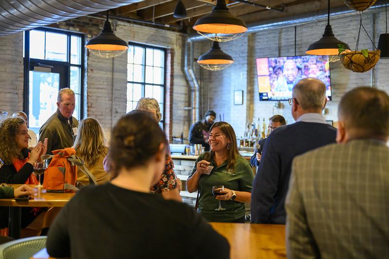 OHIO Alumni and Friends talk with each other at Jackie O's On Fourth in Columbus