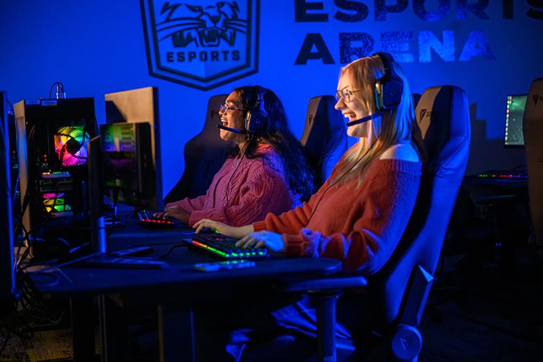 Two Ohio University student gamers play in the OHIO Esports Arena.