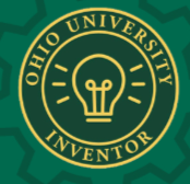 A lapel pin with the words Ohio University Inventors