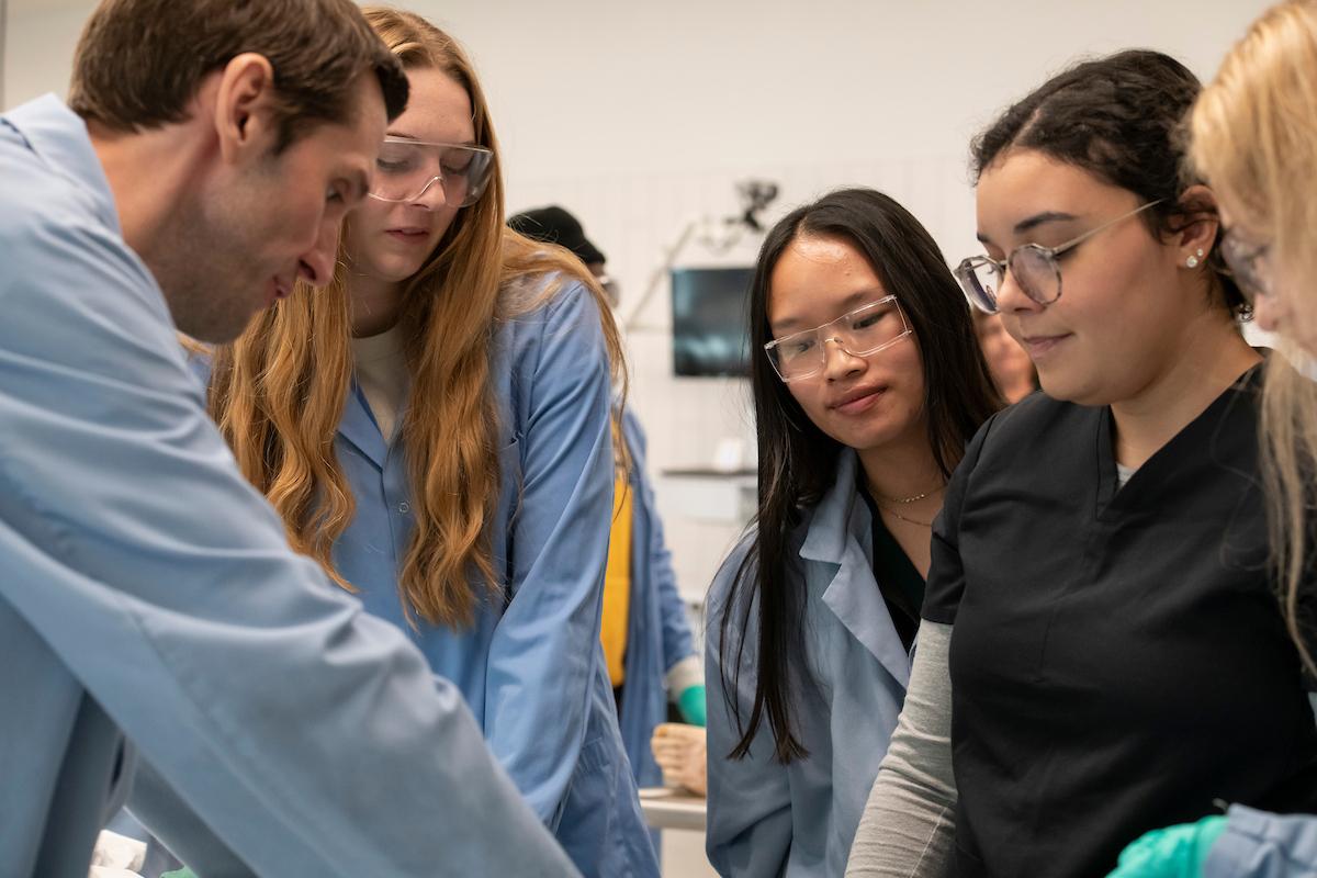 Students in Medical Student for a Day program in anatomy lab