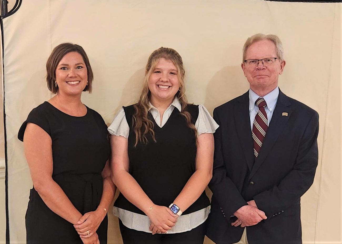 Professor Sarah Davis, Bailey Ebright, and Dean Richard W. Greenlee.jpg