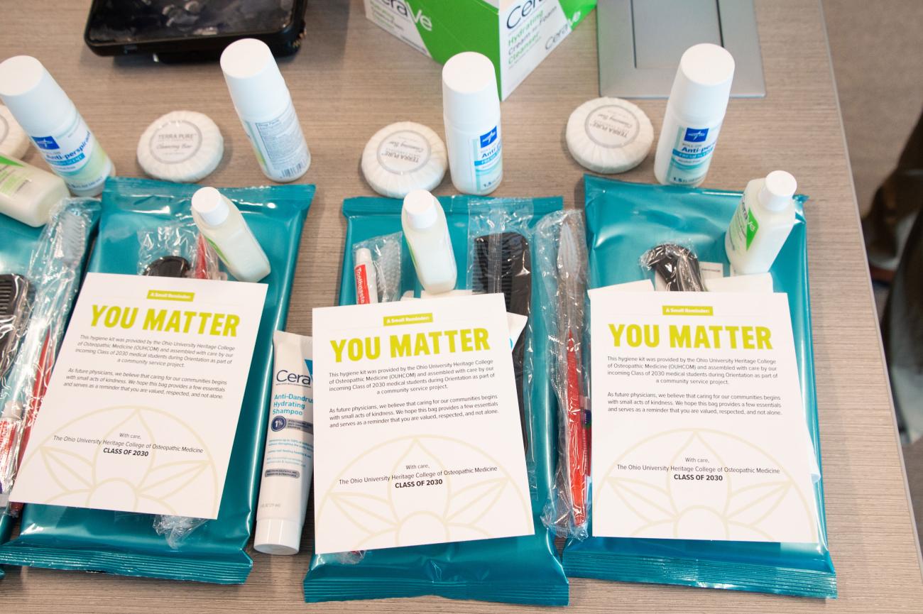 Hygiene kits are ready to be bagged