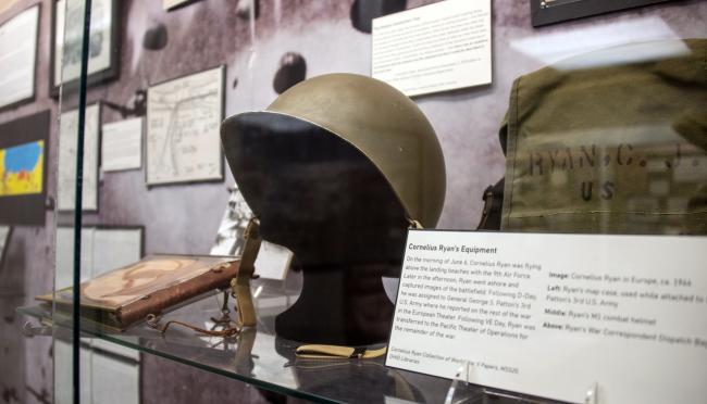World War II artifacts are on display in Alden Library