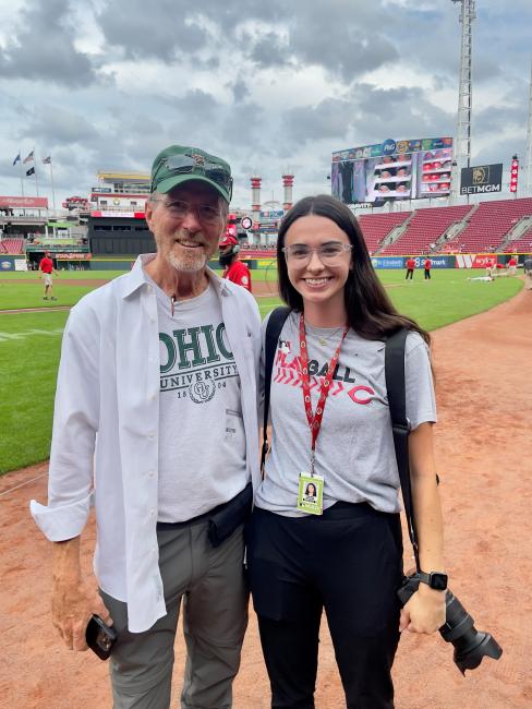Ken Klein and Emilee Chinn are shown at Great American Ballpark