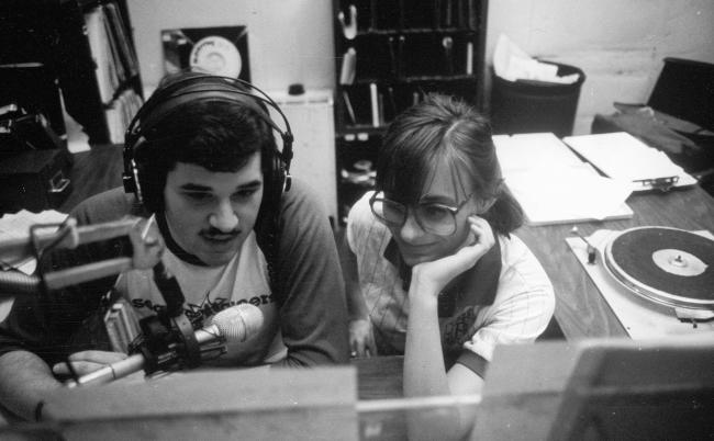 Journalism students getting hands-on experience in the mid-1980s