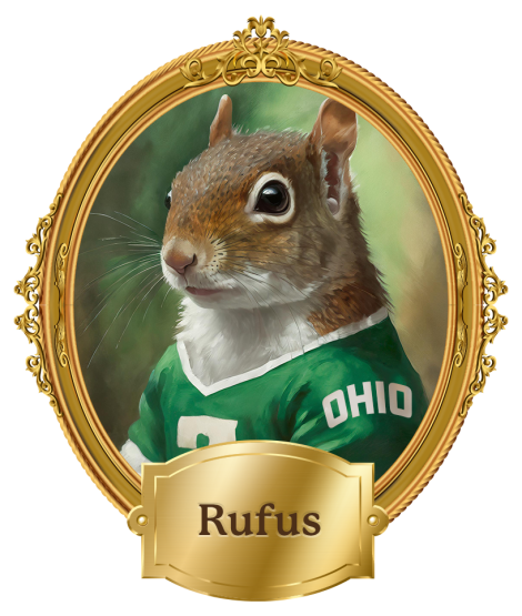 An image of a Squirrel named Rufus in an OHIO jersey