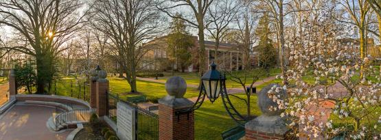 The College Green is shown  in the spring
