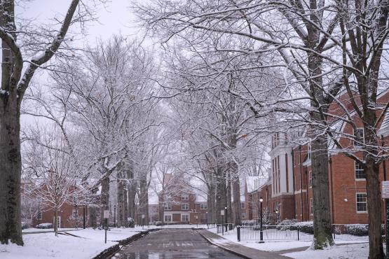The East Green on OHIO's Athens campus is shown on a snowy, winter day