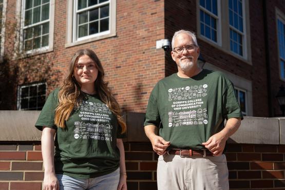 Kayla Payne, who is a junior  studying Information Graphics and Publication Design in the School of Visual Communication and Dean Scott Titsworth 