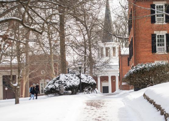 The College Green, including McGuffey Hall and Galbreath Chapel are shown covered in snow