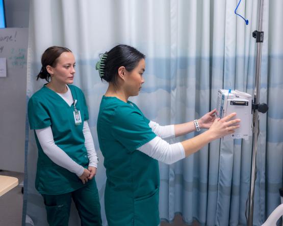 Two OHIO students work in a nursing lab on OHIO's Athens Campus