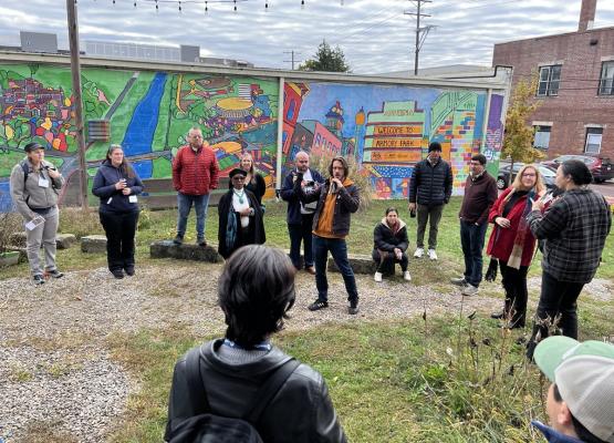 An OHIO faculty member leads a discussion at Armory Park in Athens