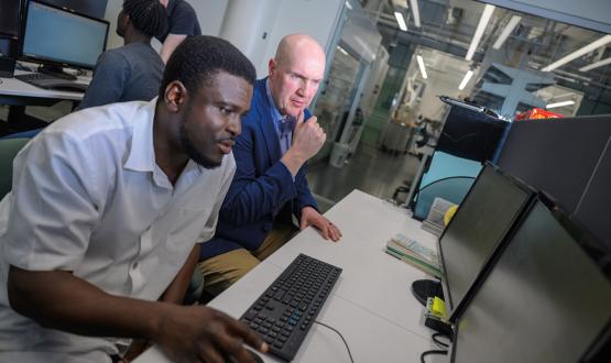 Jason Trembly (far right) and his students conduct applied research at OHIO’s Institute for Sustainable Energy and the Environment.