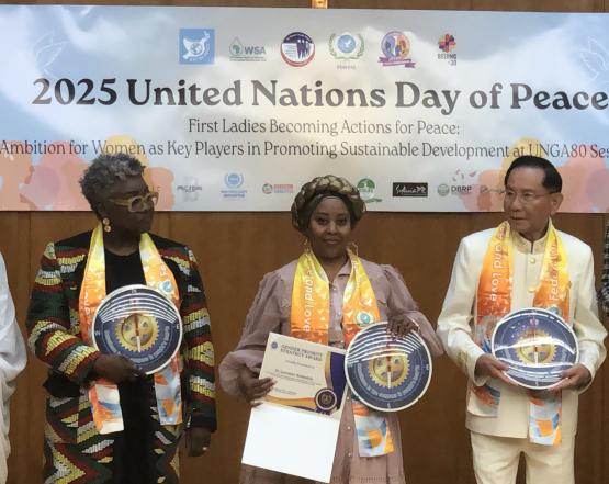 Dr. Lorraine Koobokile and two other individuals receive awards at the 2025 United Nations Day of Peace event