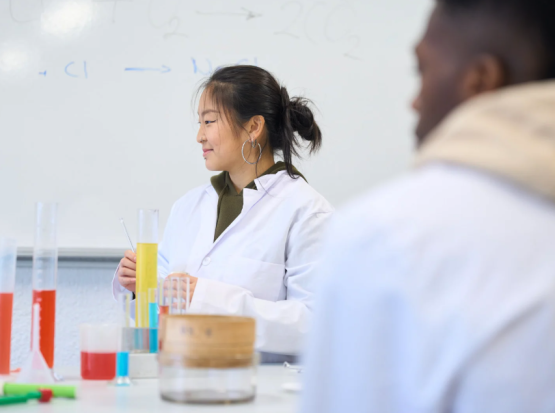 chemistry students in lab classroom