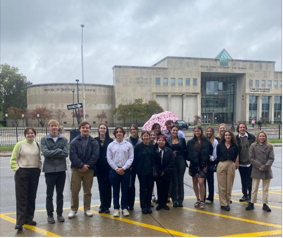 Students pose in front of Wright State Law School