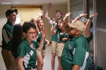 Bobcat Student Orientation leaders are shown at a 2021 event.