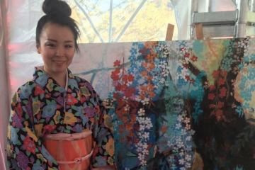 Hiromi Katayama with Painting