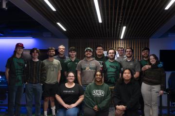OHIO Esports students, faculty and staff who helped coordinate the high school tournament pose for a photo.