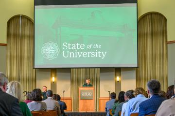President Gonzalez speaks at the 2025 State of the University address.