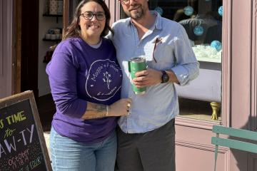 Jessie and Kazy Richmond in front of Maggie's Farm and Aromatics