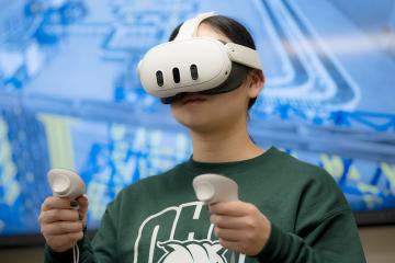 An Ohio University cybersecurity student explores a cyber-physical environment through virtual reality.