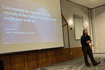 An OHIO student presents research work at the OCTELA Conference