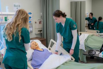 OHIO students are shown working in a nursing lab at OHIO Lancaster