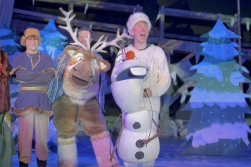 Characters from "FROZEN" sing while on stage at a rehearsal for the upcoming production
