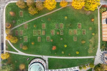 An overhead image of an Ohio University park