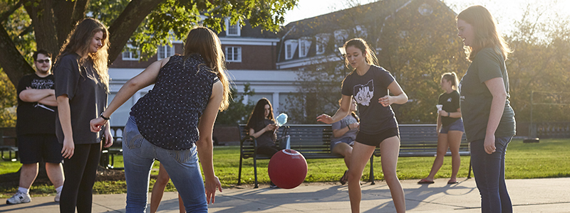 Students playing a game outdoors