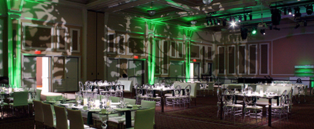 Baker Ballroom lit up with green lights