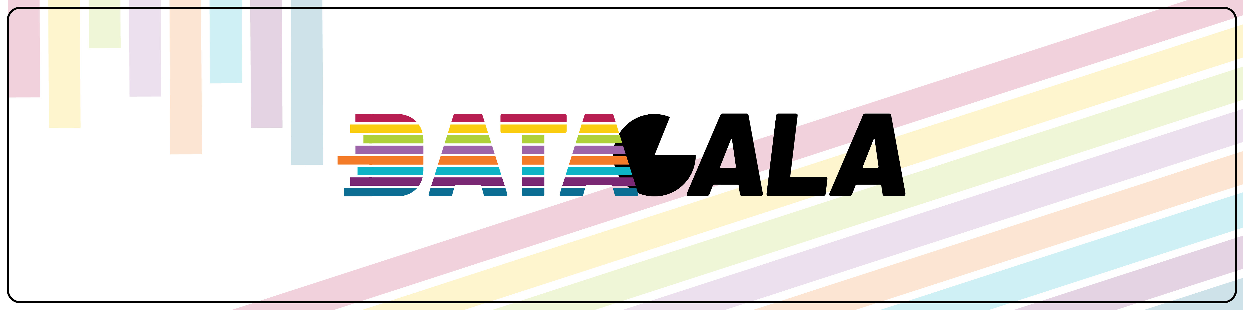Data Gala logo on faded rainbow striped background 