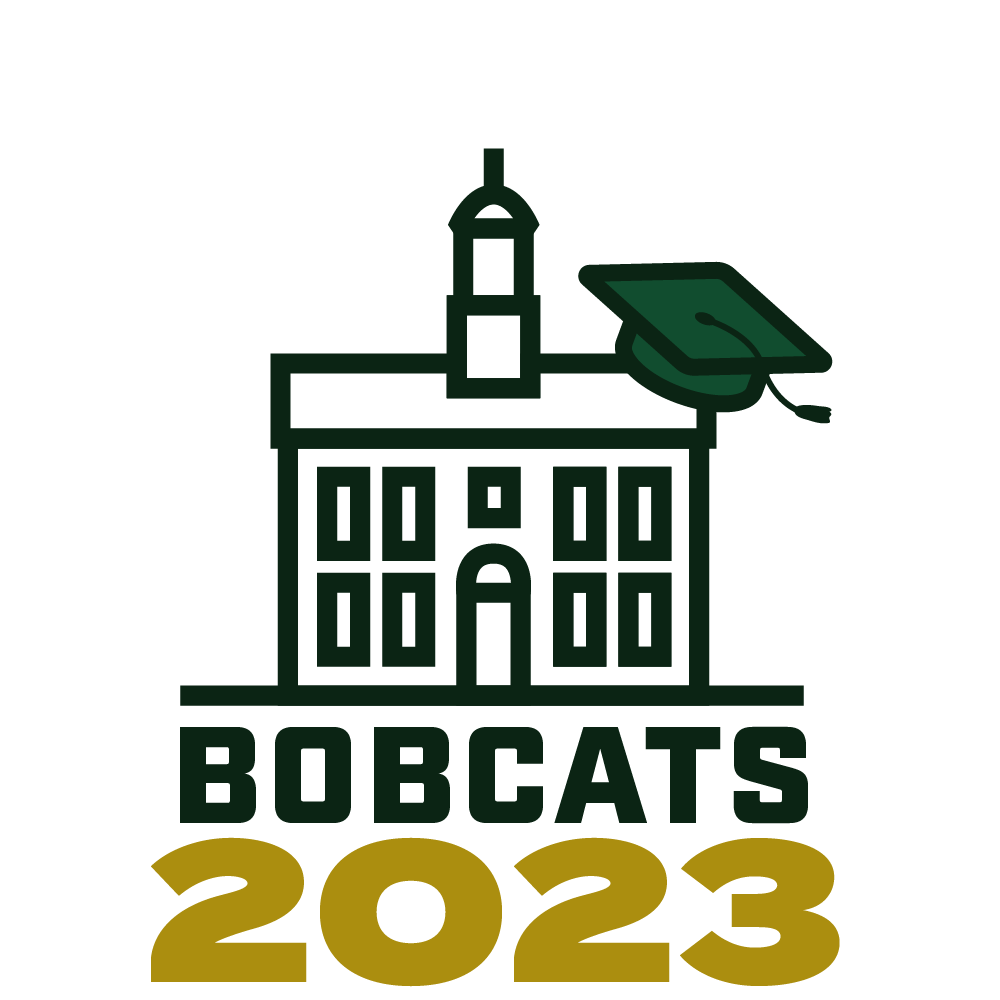 GIF that reads "Bobcats 2023" with a graphic of Cutler Hall placed above the words