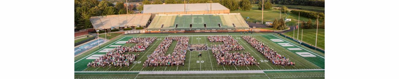 Class of 2021 posing in the shape of the numbers 2021