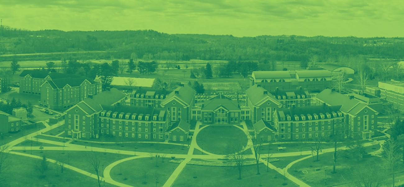 Aerial view of dormitory buildings on Ohio University's Athens campus