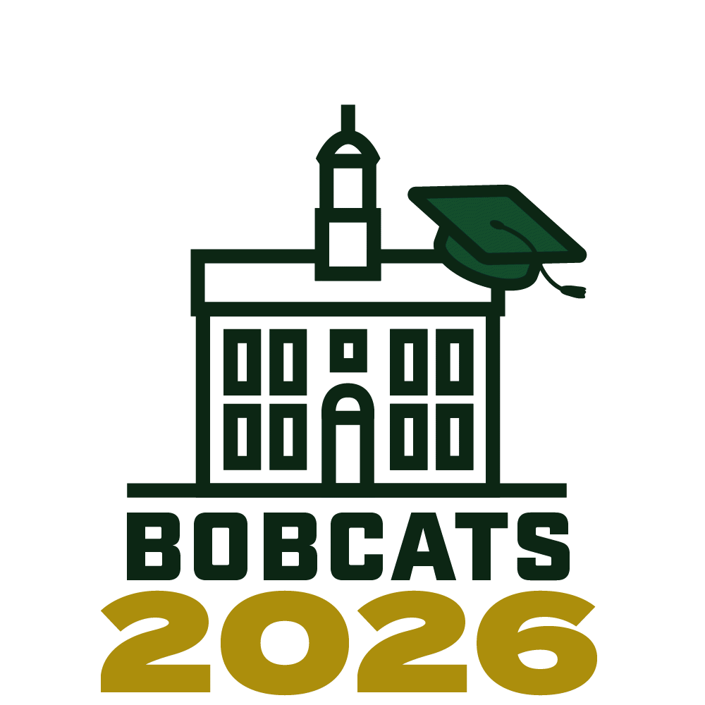 A gif of Cutler Hall with a graduation cap on the roof and the words "Bobcats 2026" below the building.