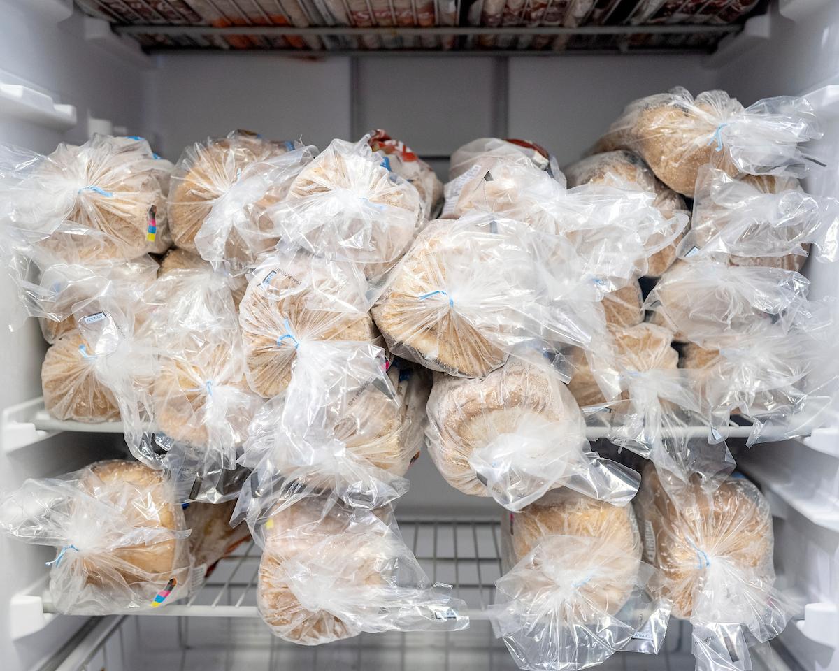 bread stacked in the fridge