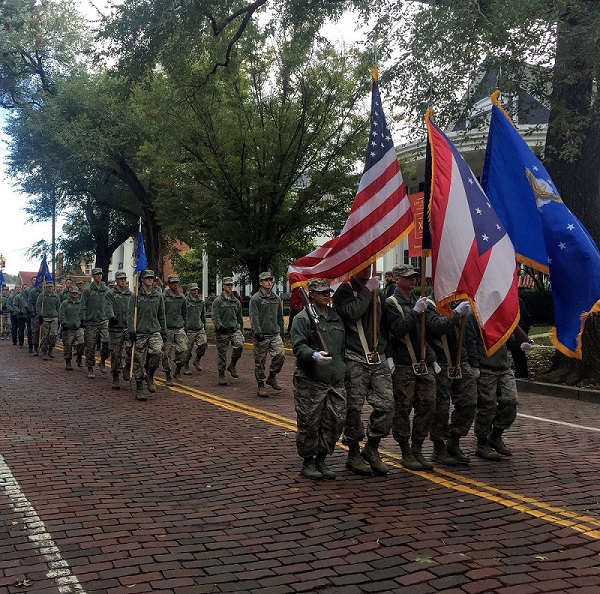Cadets marching at Homecoming parade