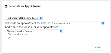 Student view of the "schedule an appointment" TracCloud Widget
