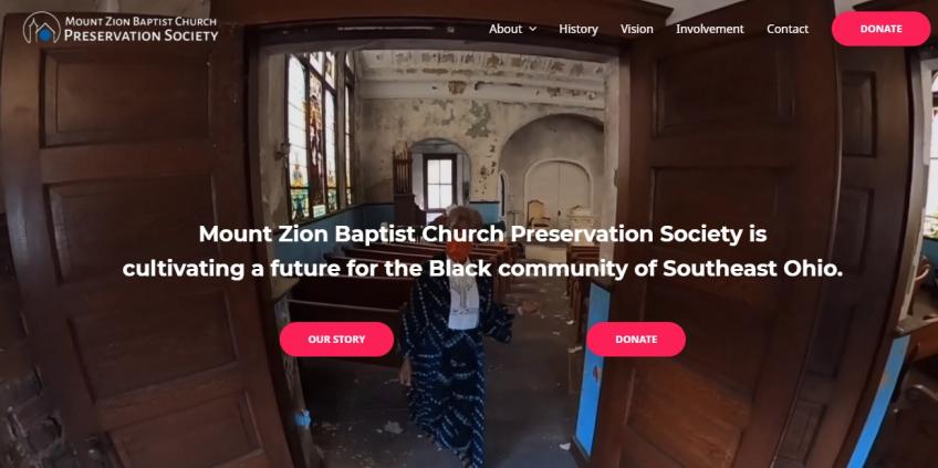 A screenshot of the new Mt. Zion Baptist Church Preservation Society homepage