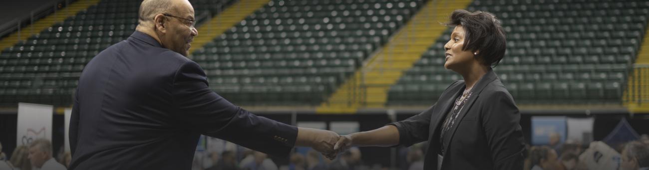 Two professionals shake hands