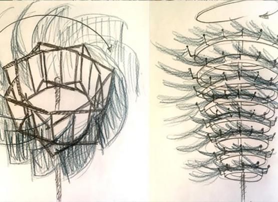 sketch of a pair of kinetic sculptures